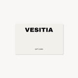 White gift card with 'VESITIA' branding on a white background