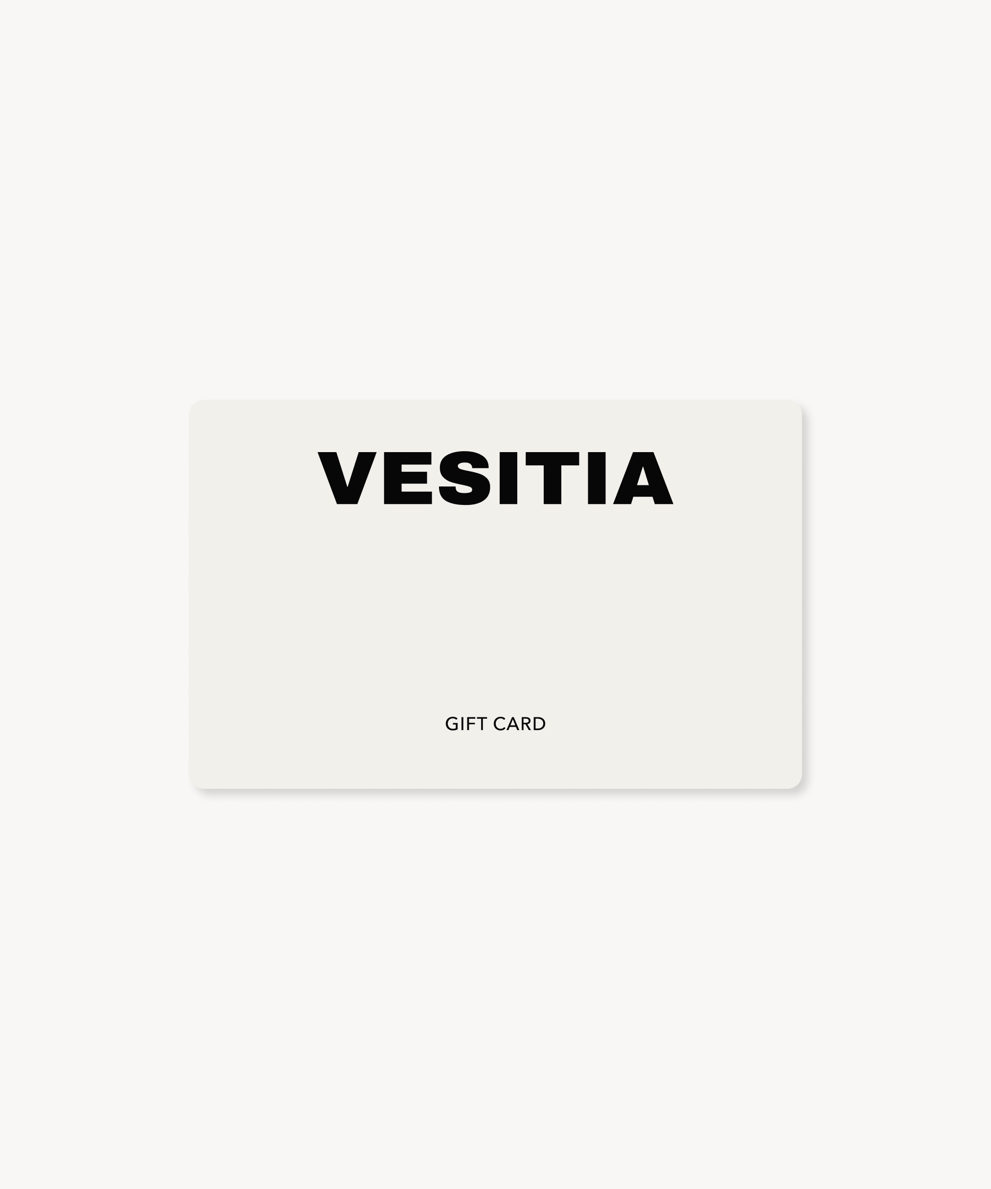 White gift card with 'VESITIA' branding on a white background