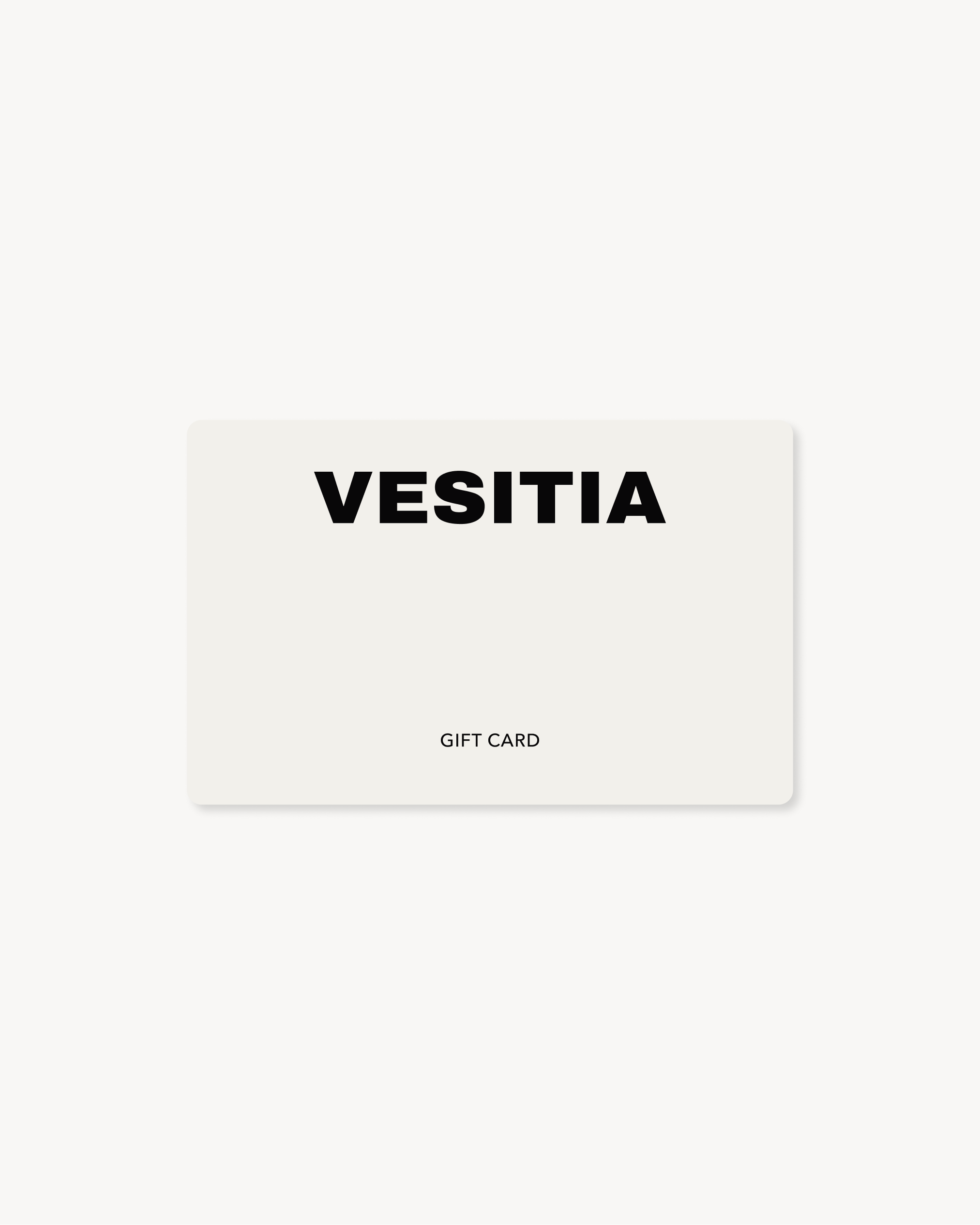 White gift card with 'VESITIA' branding on a white background